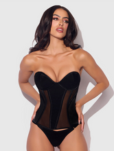 Load image into Gallery viewer, HOUSE OF DESIRE: JULIET SATIN &amp; MESH PLUNGE UNDERWIRE CORSET
