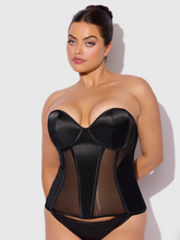 Load image into Gallery viewer, HOUSE OF DESIRE: JULIET SATIN &amp; MESH PLUNGE UNDERWIRE CORSET
