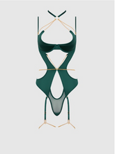 Load image into Gallery viewer, HOUSE OF DESIRE: EVANGELINE SATIN &amp; CHAIN HALTER TEDDY
