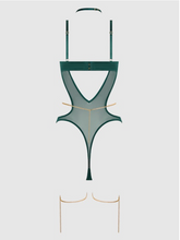 Load image into Gallery viewer, HOUSE OF DESIRE: EVANGELINE SATIN &amp; CHAIN HALTER TEDDY
