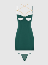 Load image into Gallery viewer, HOUSE OF DESIRE: EVANGELINE SATIN &amp; CHAIN CUTOUT CUP &amp; OPEN BACK CHEMISE SET
