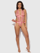 Load image into Gallery viewer, HOUSE OF DESIRE: KIKI LACE &amp; SATIN DROP OFF CROTCHLESS TEDDY
