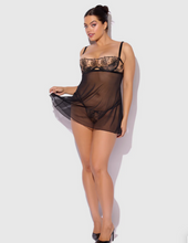 Load image into Gallery viewer, HOUSE OF DESIRE: DELILAH EMBROIDERED &amp; MESH MONOWIRE BABYDOLL SET

