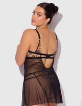 Load image into Gallery viewer, HOUSE OF DESIRE: DELILAH EMBROIDERED &amp; MESH MONOWIRE BABYDOLL SET
