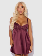 Load image into Gallery viewer, HOUSE OF DESIRE: BRIGETA SATIN &amp; MESH CORSETTED BABYDOLL &amp; G-STRING SET
