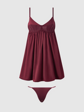 Load image into Gallery viewer, HOUSE OF DESIRE: BRIGETA SATIN &amp; MESH CORSETTED BABYDOLL &amp; G-STRING SET
