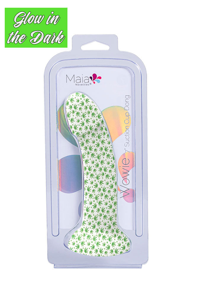 Maia : WOWIE 420 Series Glow in the Dark 7 Inch Weed Print Silicone Suction Cup Dong