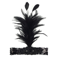 Load image into Gallery viewer, ZUCKER: Flapper Headband w/Feather Spray - Black and Silver

