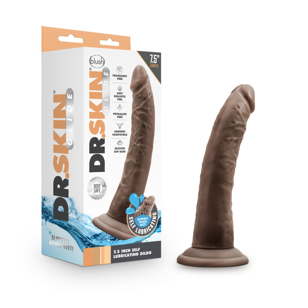 Dr. Skin Glide - 7.5 inch Self Lubricating Dildo - Chocolate