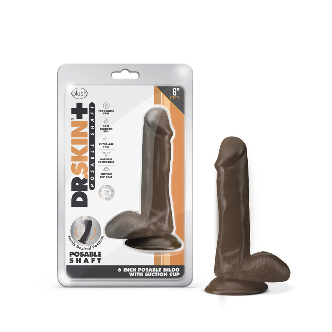 Dr. Skin Plus - 6 Inch Posable Dildo With Balls - Chocolate