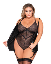 Load image into Gallery viewer, DREAMGIRL Plus Size Double Layer Underwire Garter Slip Teddy with Snap Crotch &amp; Front Zipper Detail
