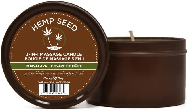 EARTHLY BODY Hemp Seed 3-in-1 Massage Candle (6 oz, Guavalava Scent)