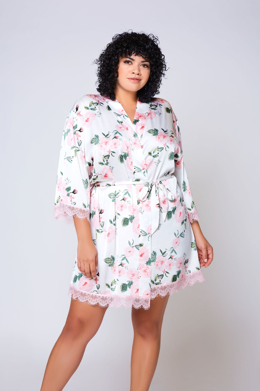 I Collection Satin floral robe