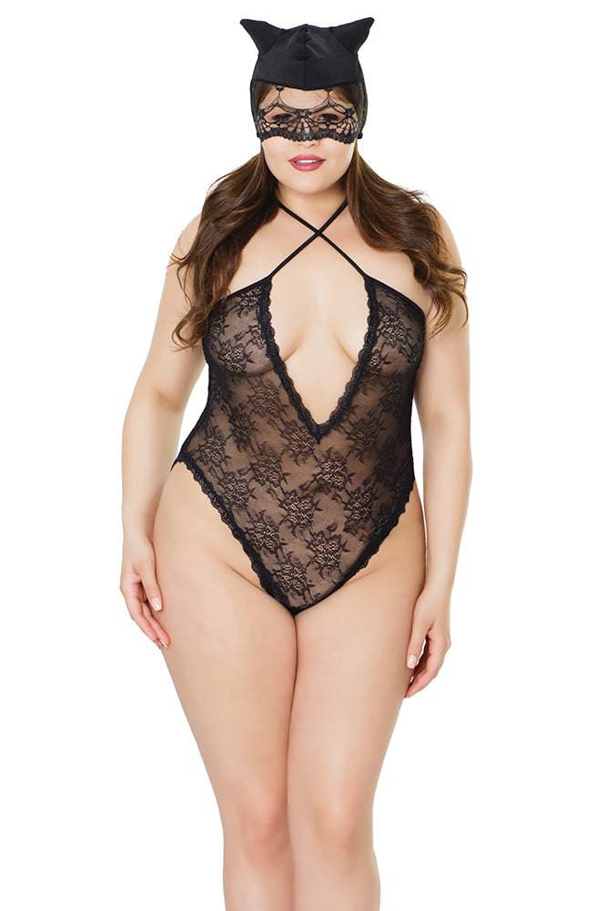 Coquette lace teddy with matching eye mask