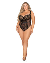 Load image into Gallery viewer, DREAMGIRL: Plus Size Flocked Animal Print Mesh Teddy With Studded Trim Detail
