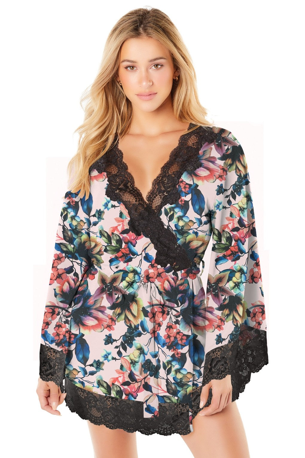 Oh La La Cheri: Butterfly Sleeve Robe with floral Lace Edge and Waist Tie [plus size]