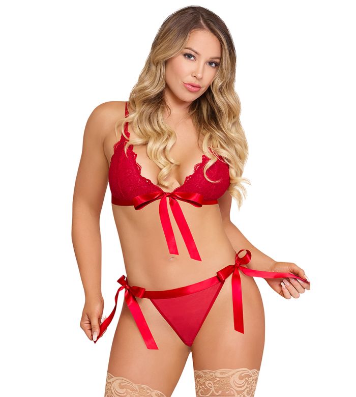 EXPOSED by Magic Silk: SUGAR & SPICE Ribbon Tie Bra & Panty Set [in red & black]